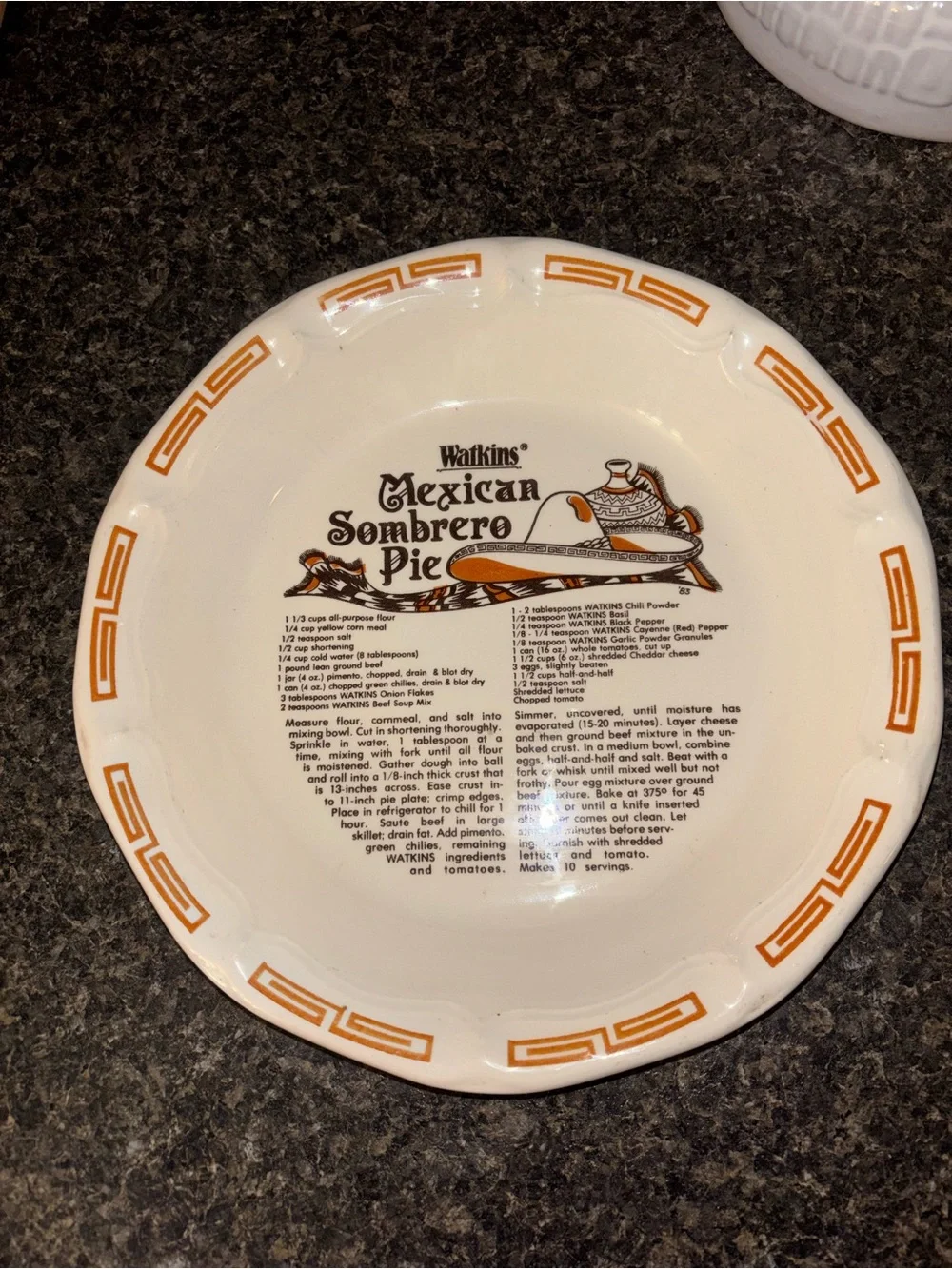 Watkins Mexican Sombrero Pie Dish - Cream with Orange Trim
